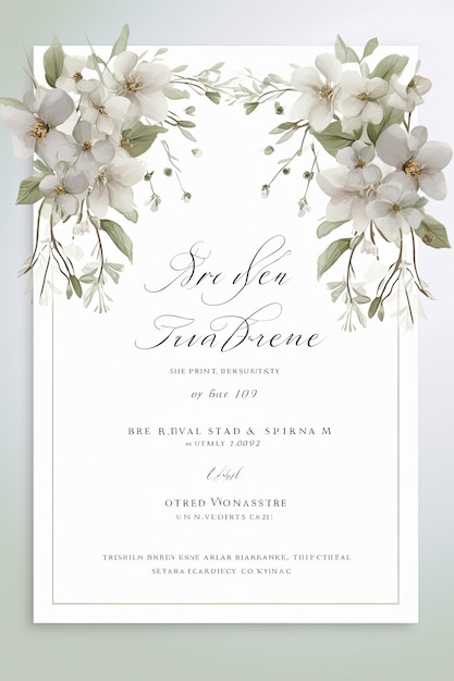 Wedding invitation card with flowers and leaves Vector illustration