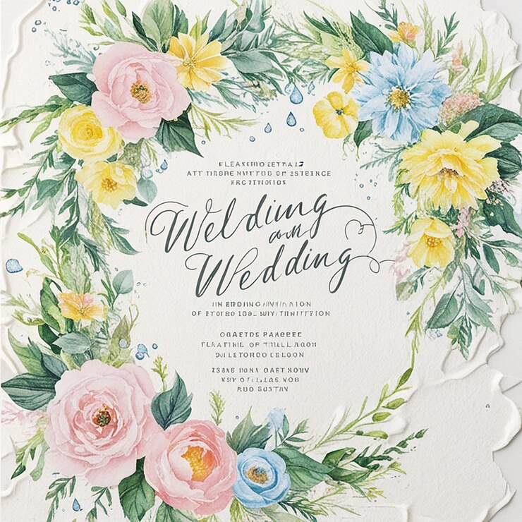 Photo 柔らかい質感の水彩画にインスパイアされた結婚式の招待カード