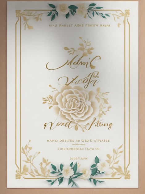 Wedding invitation template set with watercolor rose flowers and leaves decoration