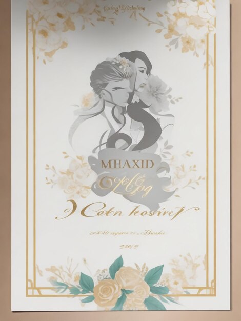 Wedding invitation template set with watercolor rose flowers and leaves decoration