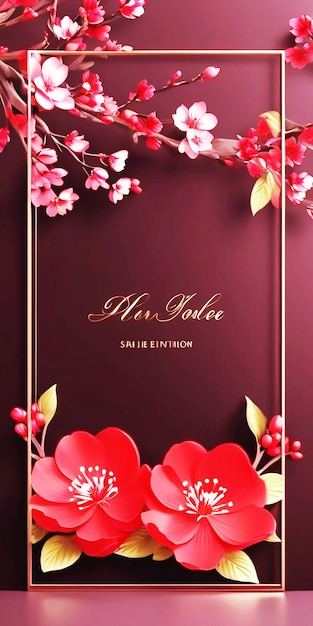 Wedding invitation template with cherry blossom frame