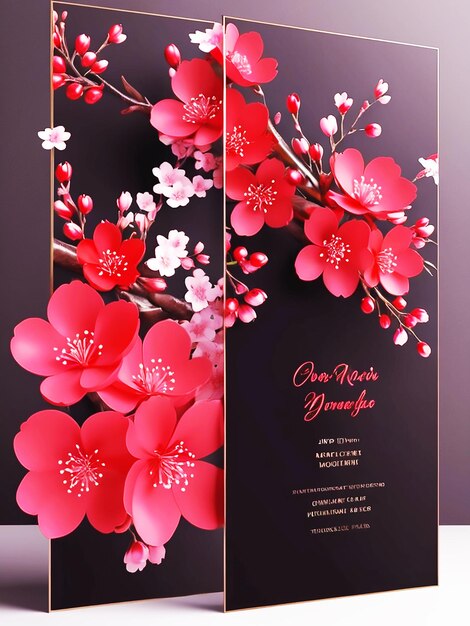 Foto modello di invito al matrimonio con cornice in fiore di ciliegio
