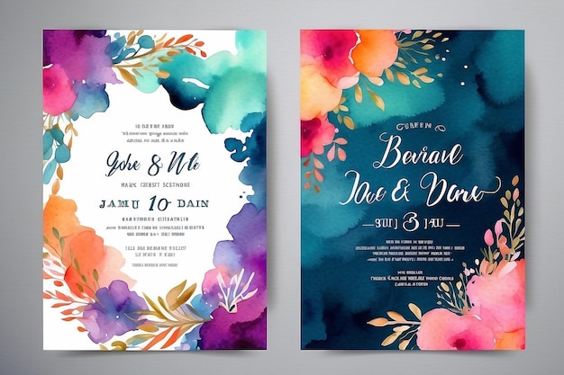 Wedding invitation with abstract watercolor background