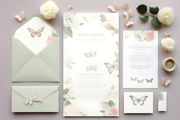 Photo a wedding invitation with butterflies on it