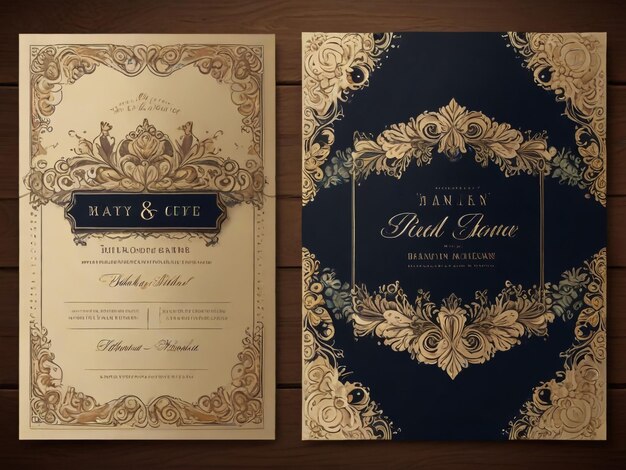 Photo a wedding invitation with gold and black ribbon and a gold ribbon