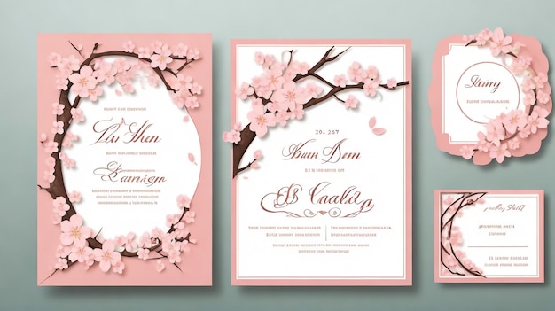 Photo wedding invitation with twig blooming magnolia magnolia flowers watercolor isolated on white vector