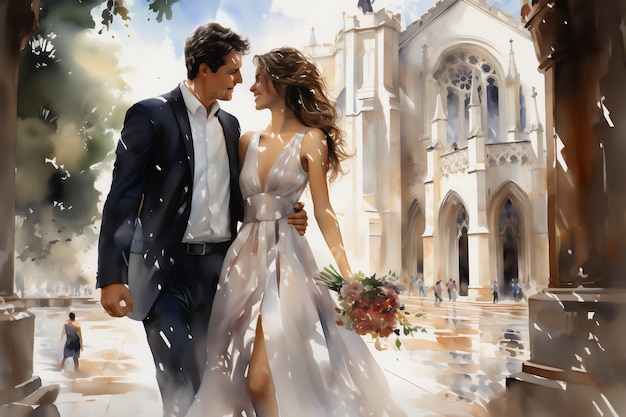Wedding Love Couple Watercolor Illustration