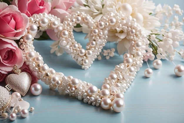 Wedding Love Holiday Background With Pearl Heart Frame