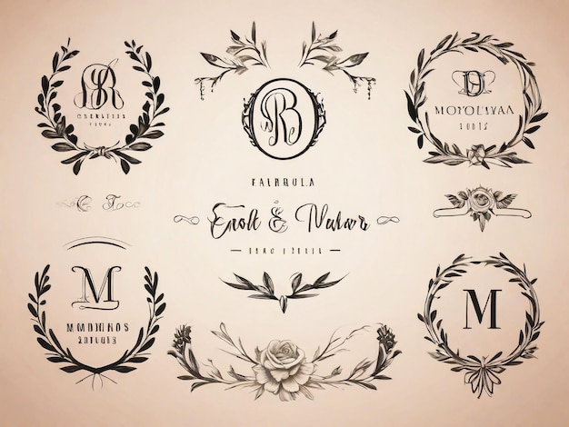 Photo wedding monogram logo templates collection