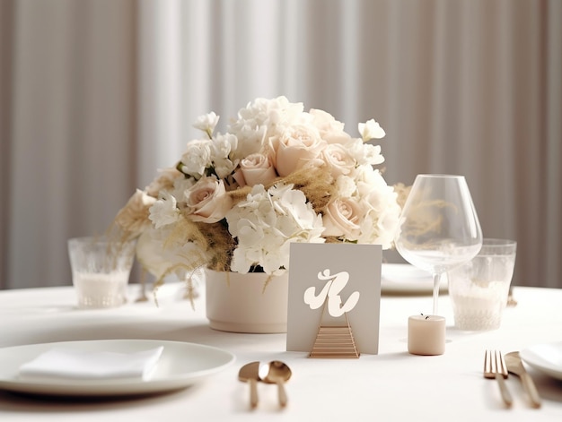 사진 수국 부케로 신부 액세서리를 사용한 결혼식 아침 아름다운 테이블 세팅 생성 ai