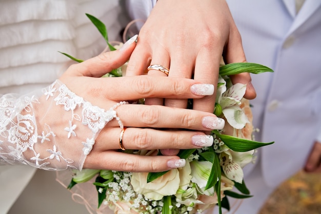 Wedding photograph of a young couple of lovers who are just married