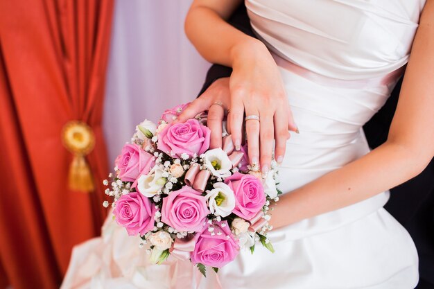 Wedding photograph of a young couple of lovers who are just married