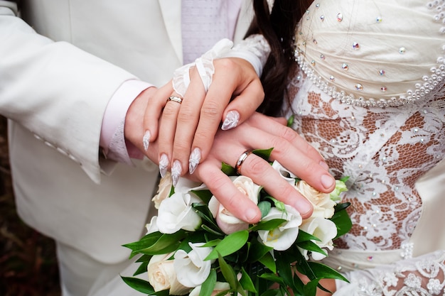 Wedding photograph of a young couple of lovers who are just married