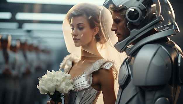 Wedding photographer in space futuristic wedding