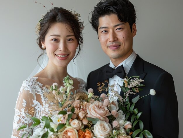 写真 アジアの若いカップルの結婚式の写真