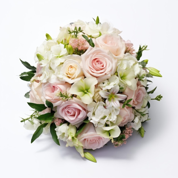 wedding pink flower bouquet on white background