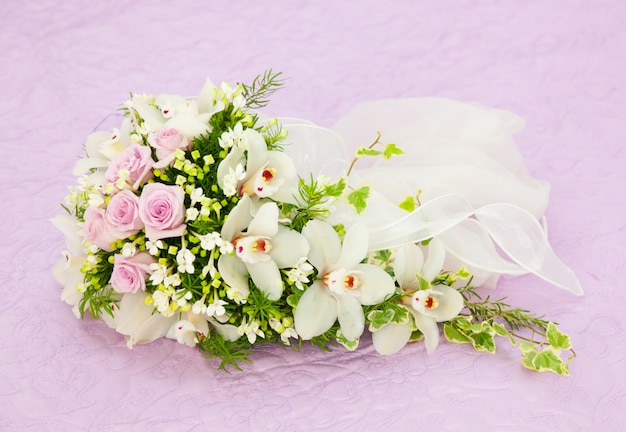 Wedding Pink Roses And White Orchid Bouquet