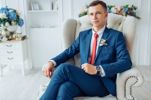 Wedding portrait of a man, a man in an elegant suit