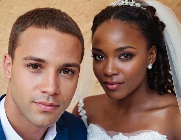 Photo wedding portrait of a young african american couple