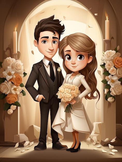 Foto un poster di matrimonio con la sposa e lo sposo