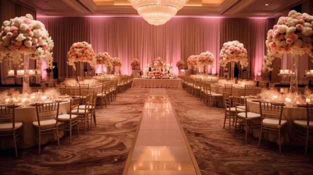 Wedding reception area with floral arrangements and elegant decor AI generated