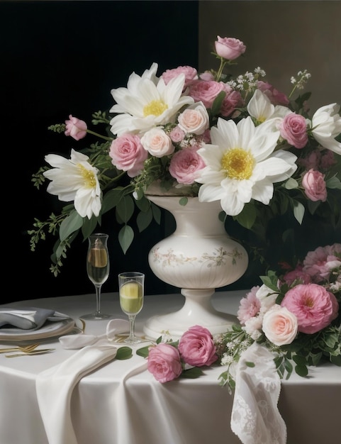 テーブル写真の結婚式のレセプション花
