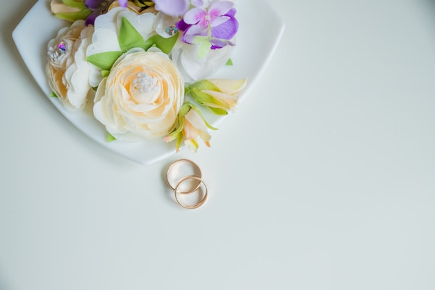 Wedding ring, beautiful bouquet,bridal accessories