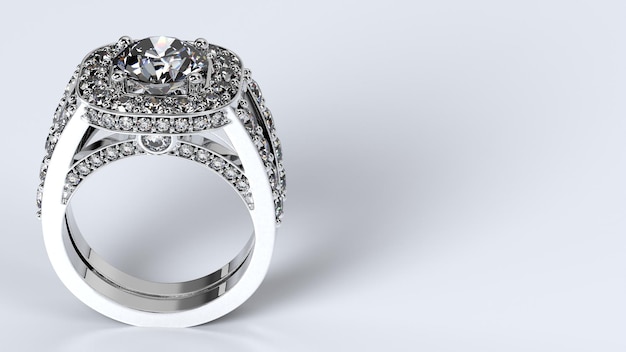 Wedding ring gold silver diamond engagement fashion marriage stone 3d render