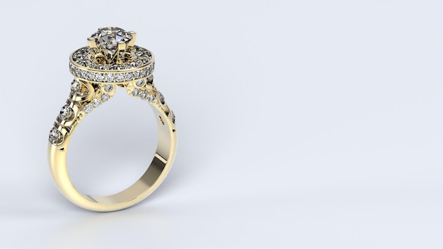 Wedding ring gold silver diamond engagement fashion marriage stone 3d render