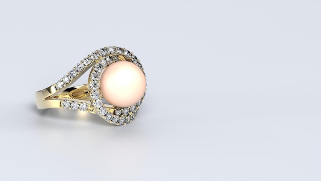 Wedding ring gold silver diamond engagement pearl fashion marriage stone 3d render