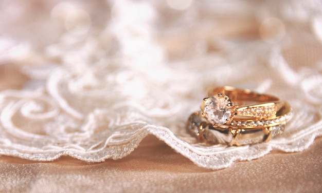 Wedding ring on the vintage lace