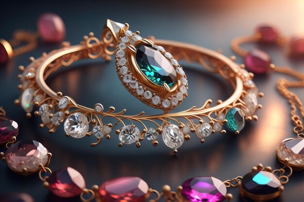 Wedding ring with diamonds on a solid color background Jewelry ai generative