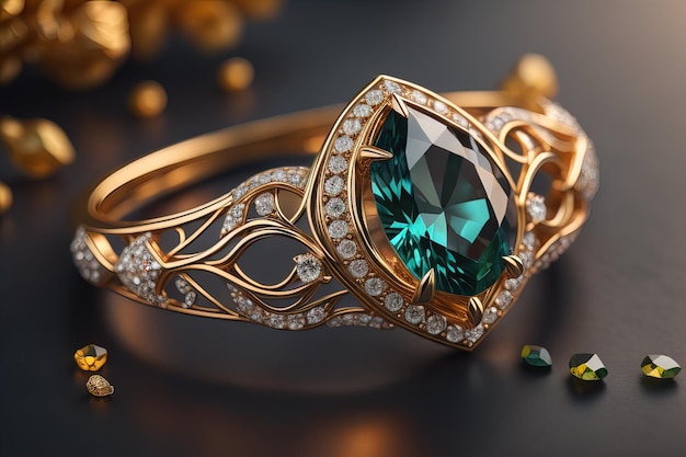 Wedding ring with diamonds on a solid color background Jewelry ai generative