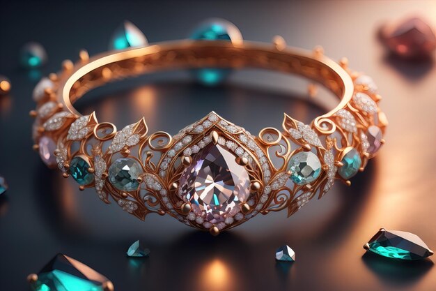 Wedding ring with diamonds on a solid color background Jewelry ai generative