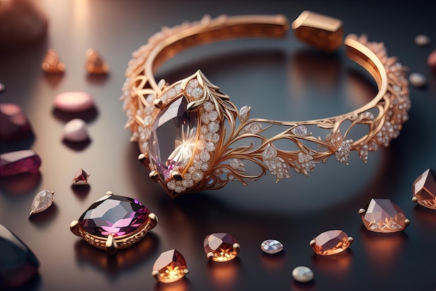 Wedding ring with diamonds on a solid color background Jewelry ai generative