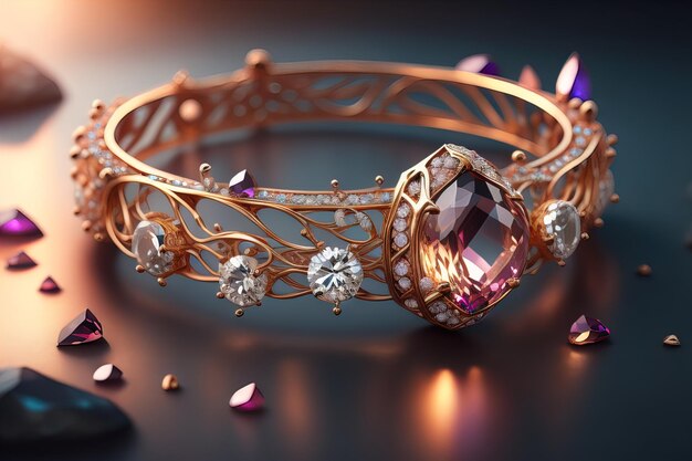 固い色の背景にダイヤモンドが付いた結婚指輪 ジュエリー ai generative
