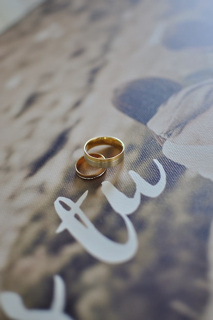 Wedding rings in canvas texture with the word you