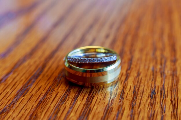 Wedding rings closeup background.