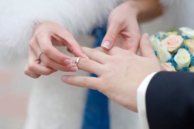 Wedding rings for engagement of bride and groom