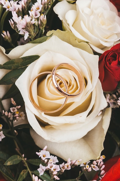 Wedding rings and flowers