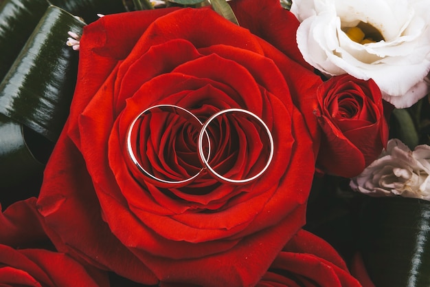 Wedding rings and flowers