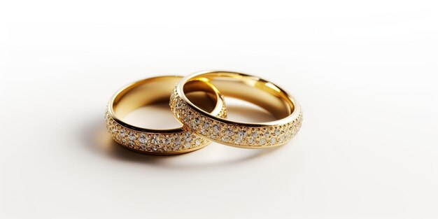 wedding rings isolated on white background in the corner with glitter floor