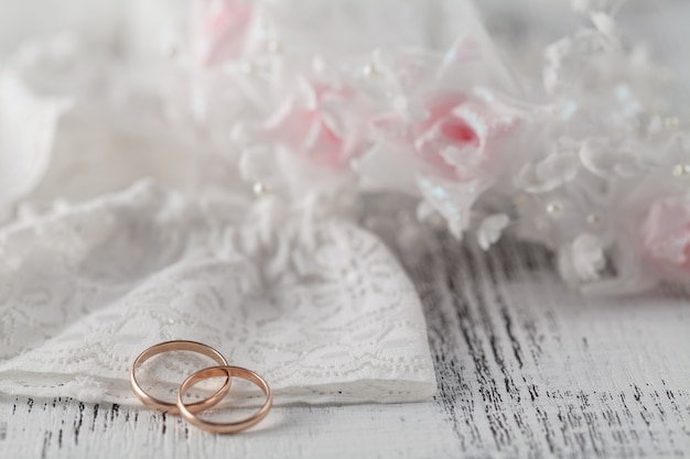 Wedding rings on lace