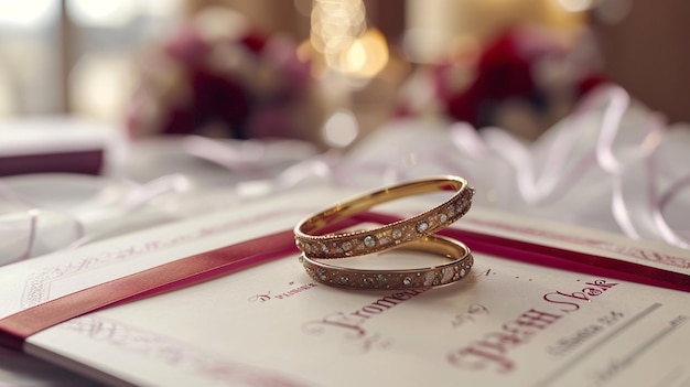 a wedding rings on a menu with a gold ring on the top