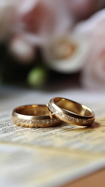 Wedding rings on a page of a book