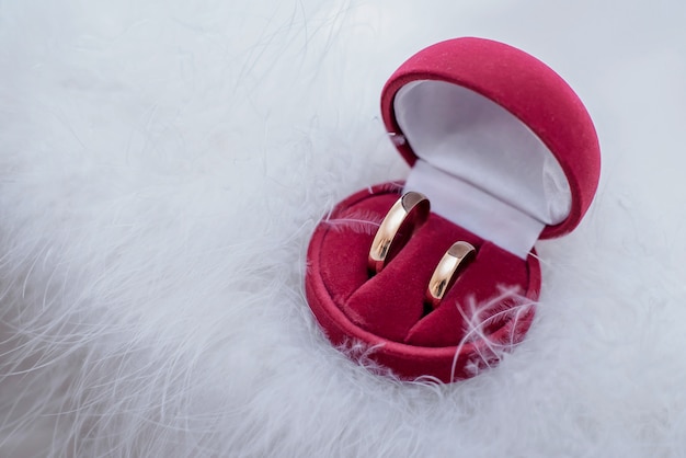 Wedding rings in a red box 