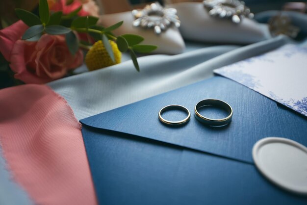 Wedding rings and wedding invitation Shallow dof