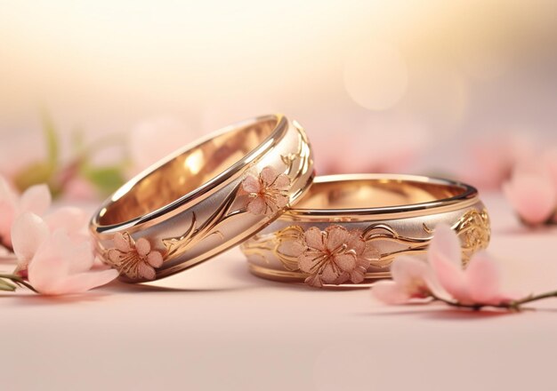 Wedding rings with floral decoration