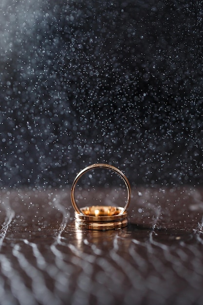 Wedding rings with water dropletsthe engagement ring
setbeautiful silver background with wedding rings and stars