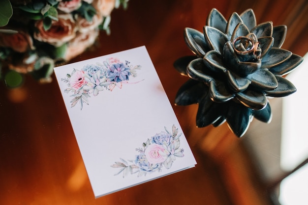 wedding rings with a wedding decor